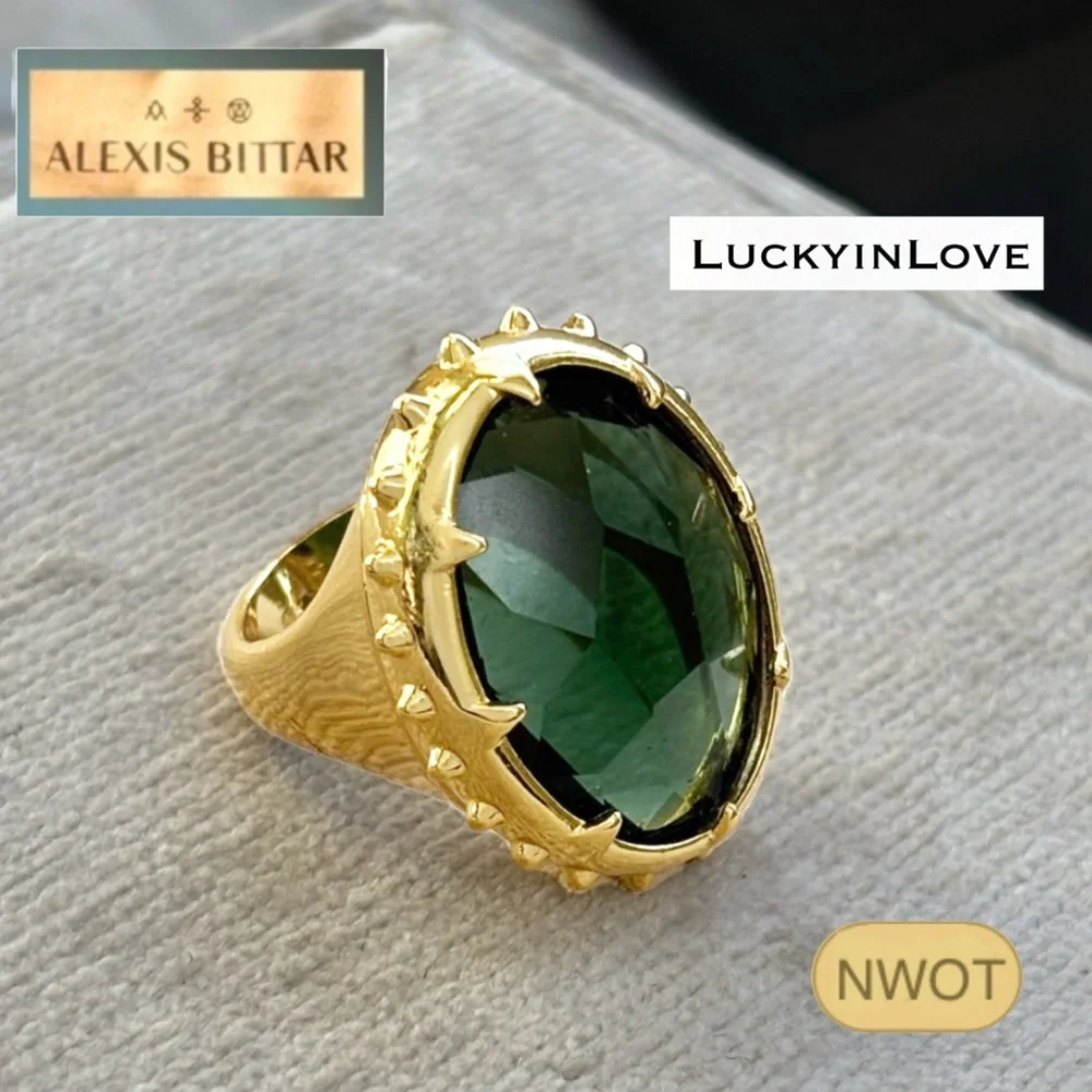 ALEXIS BITTAR• Georgian Gold & Oversized Green Tourmaline Color Ring